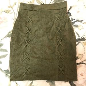Army green suede pencil skirt